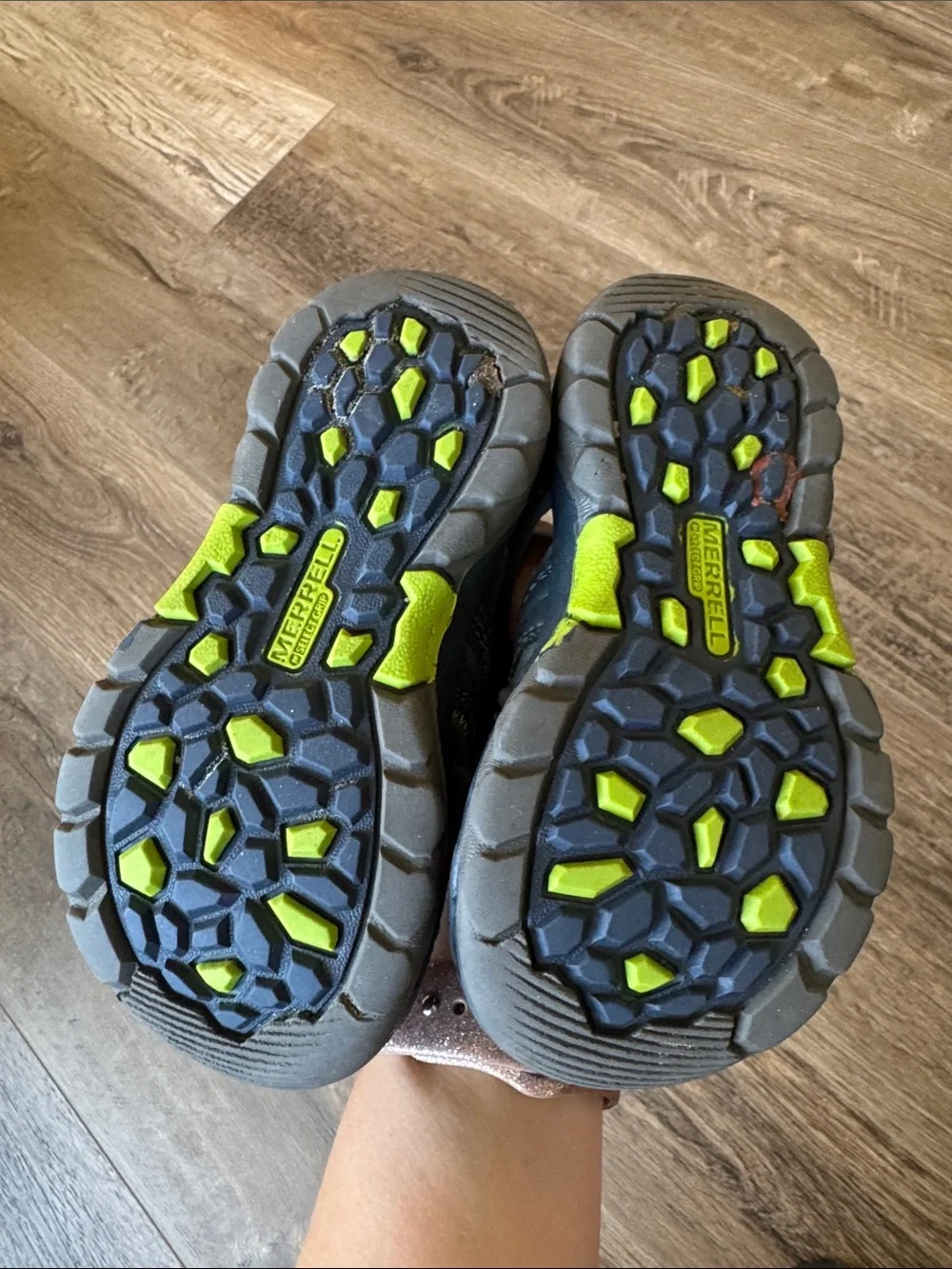 Merrell Kids Navy Gray Sandals with Lime Accents